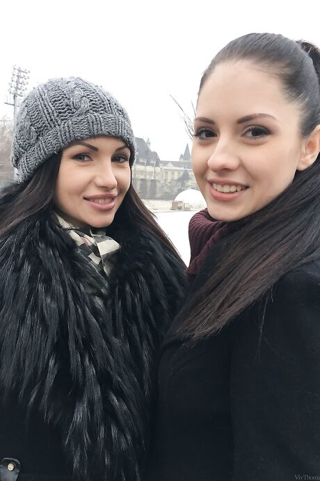 Euro lesbians Rebecca Volpetti & Sasha Rose spend a romantic evening fucking